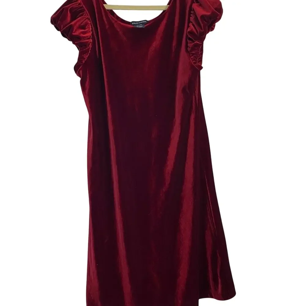 Ralph Lauren Girls Deep Red Velvet Dress Size XL 16